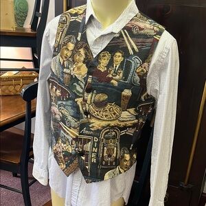 Vintage 90's American Diner Patterned Vest by Attitudes Size L